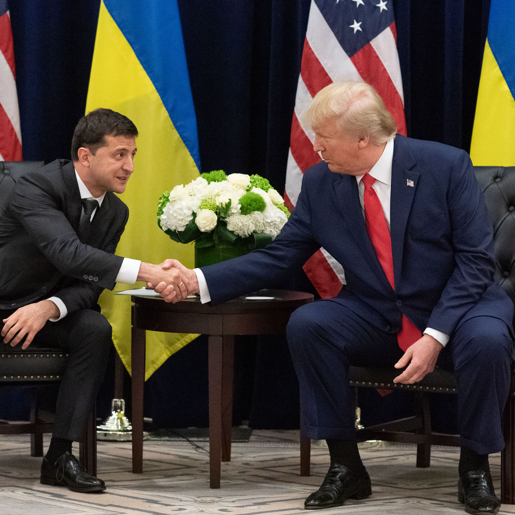 Ukrainian President Zelenskyy shaking hands with Donald Trump