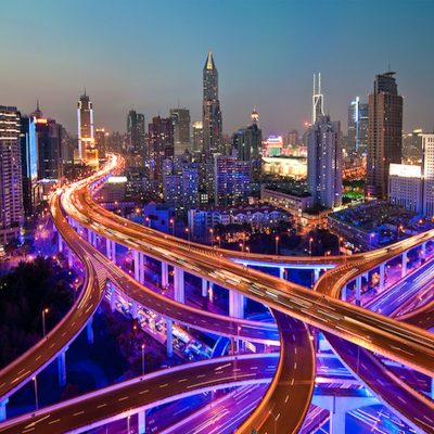 Shanghai, China lit up at night