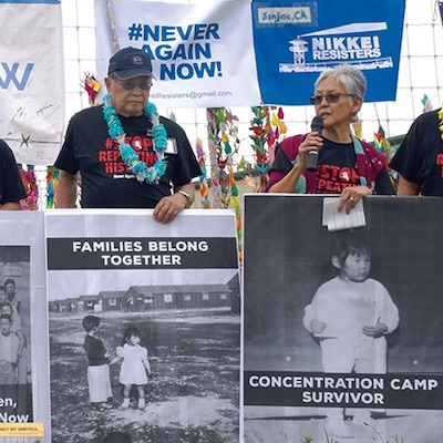 Speakers at a protest against US Japanese internment camps